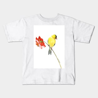 American Goldfinch and red Flower Kids T-Shirt